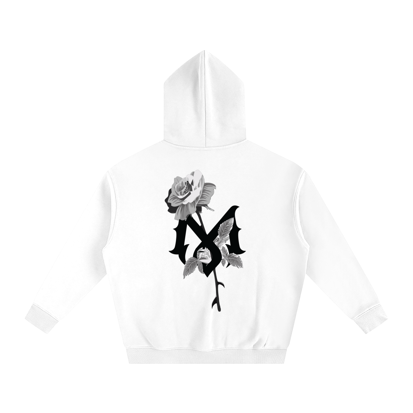 Mamalona Rose & Gothic “M” Hoodie – Dark Edition (White)
