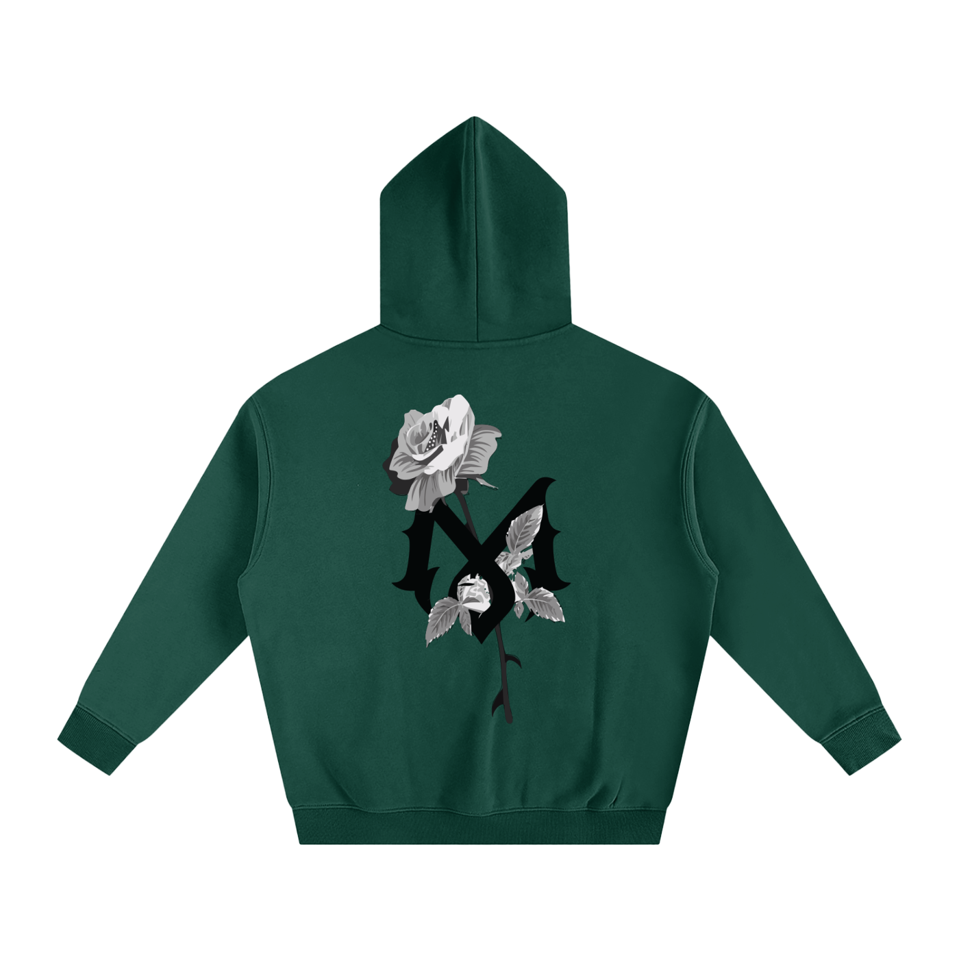 Mamalona Rose & Gothic “M” Hoodie – Dark Edition (White)