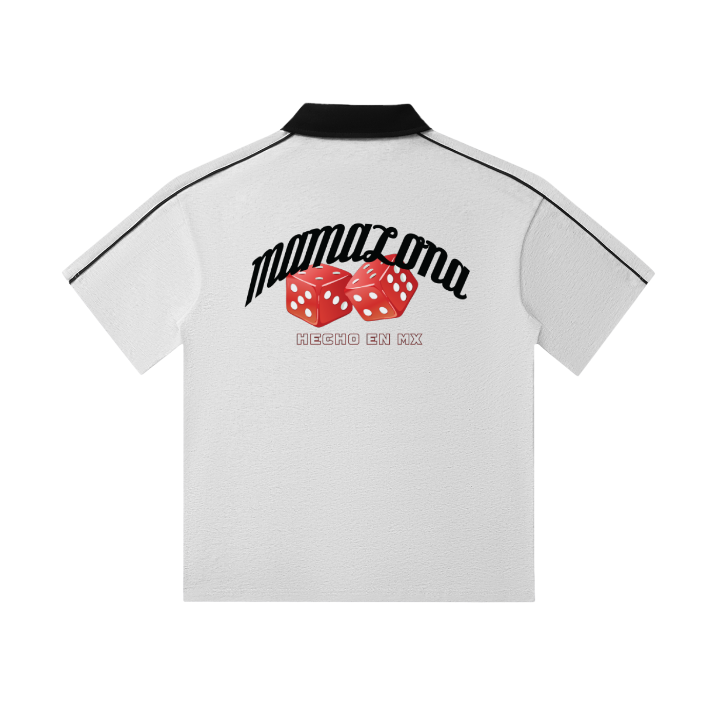 MAMALONA Dice Polo Shirt – White & Black Streetwear, Made in Mexico