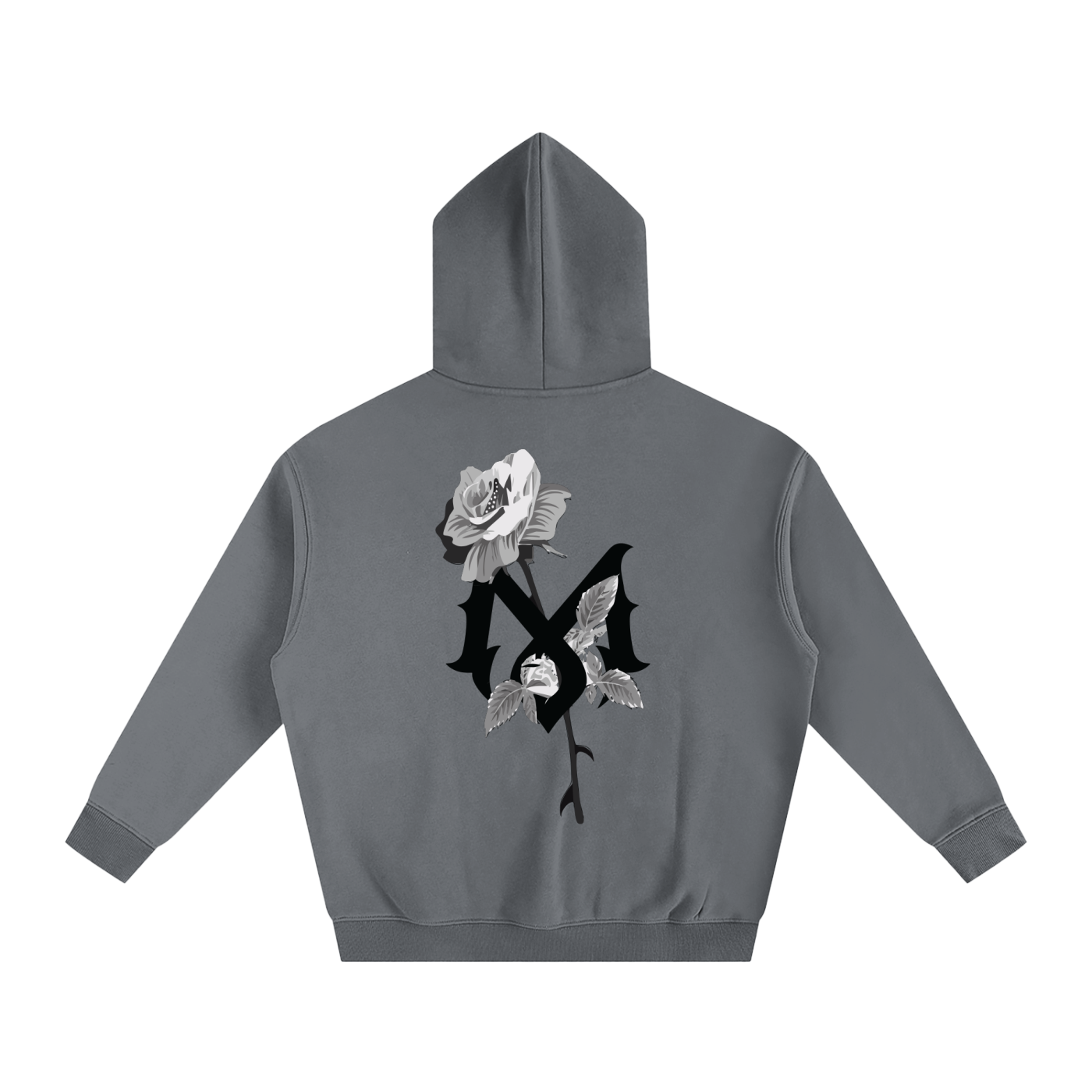 Mamalona Rose & Gothic “M” Hoodie – Dark Edition (White)