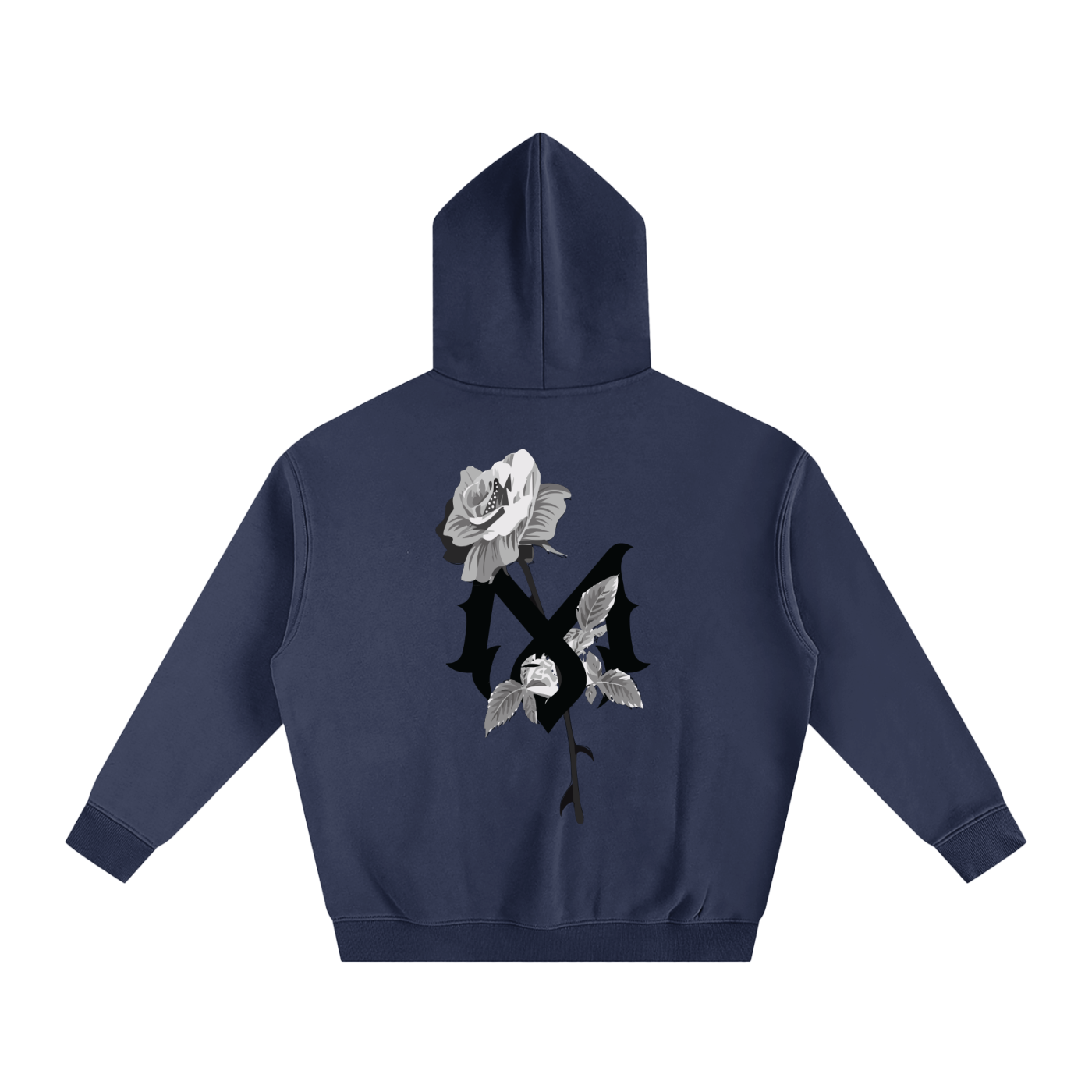 Mamalona Rose & Gothic “M” Hoodie – Dark Edition (White)