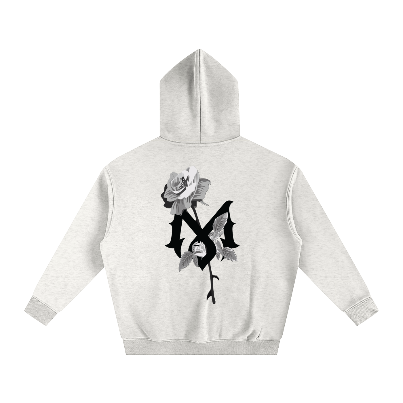 Mamalona Rose & Gothic “M” Hoodie – Dark Edition (White)
